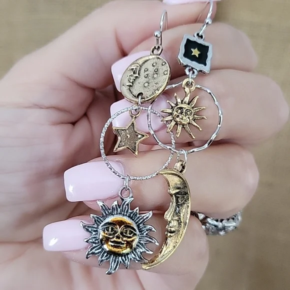 Celestial Two-Tone Drop Earrings, 925 wires - Picture 10 of 12